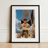 Arctic Circuit - Gay Naval Explorer Art Print / Canvas Framed Artwork Young Man White Attire Sailboat Snowy Icy Grandeur Meets Sun-kissed