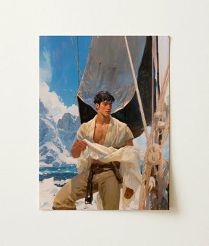Rectangular Canvas Print Painted Portrait Young Man Nautical Icy Grandeur Meets Sun-kissed Adventure, Gay Naval Explorer, Art