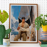 Arctic Circuit - Gay Naval Explorer Art Print, Framed Painting Man Sailboat Cloudy Sky