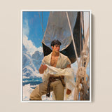 Arctic Circuit - Gay Naval Explorer Framed Canvas, 12x16’’ / 31x41cm / White Floating Frame, Framed Oil Painting Shirtless Man Boat Snowy