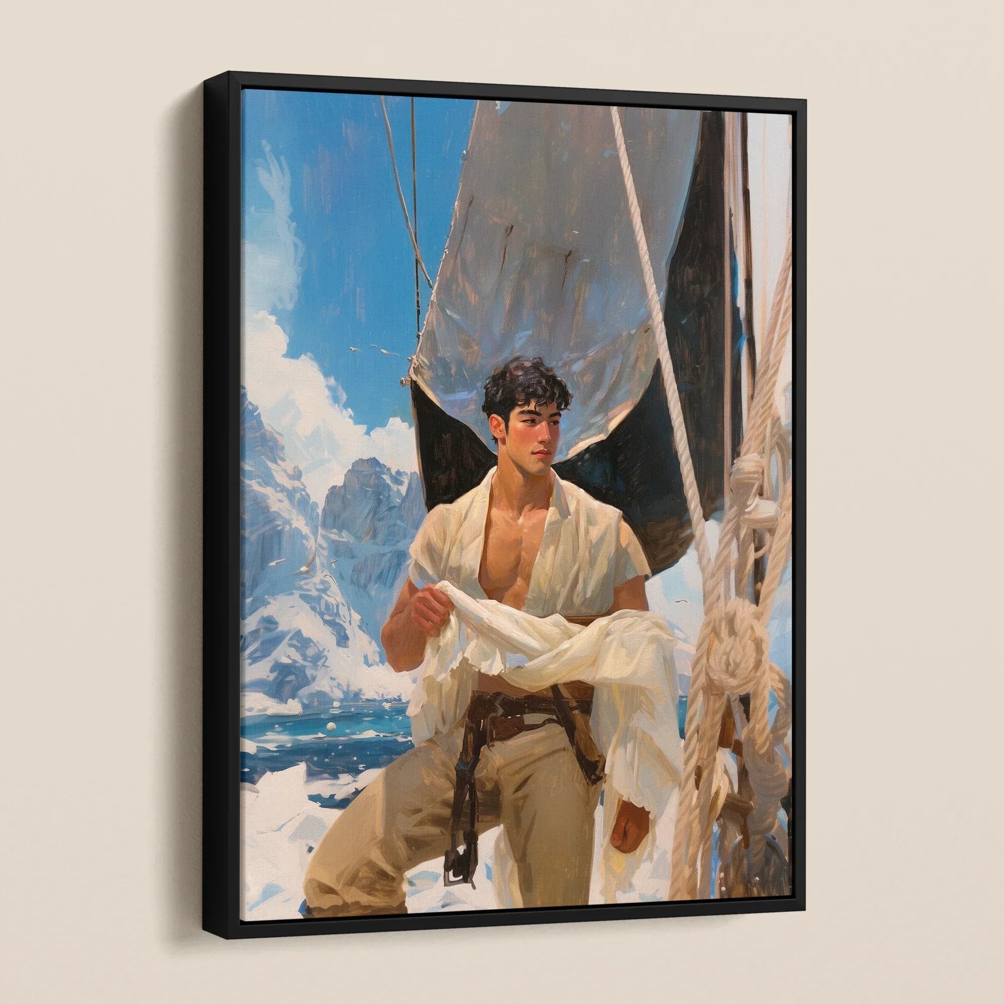 Arctic Circuit - Gay Naval Explorer Framed Canvas, Framed Painting Handsome Sailor