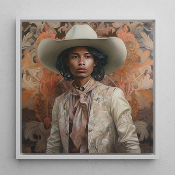 Arjuna - Gay Tamil Cowboy Dandy Art Print / Canvas, 12x12’’ / 31x31cm / White Frame, Posters Prints & Visual Artwork, Toby Leon