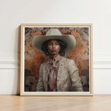 Framed Portrait Person Wide-brimmed White Cowboy Hat Ornate Gay Tamil, Dapper Queer, Dandy