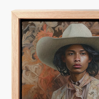 Framed Canvas Painting Portrait Person Wide-brimmed Beige Hat Gay Tamil Cowboy, Dapper Queer, Dandy