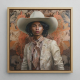 Arjuna - Gay Tamil Cowboy Dandy Art Print / Canvas Framed Portrait Person Wide-brimmed White Cowboy Hat Ornate Gay Tamil Cowboy, Dapper