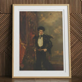 Armand - Gay Hispanic Vampire Art Print, 12x16’’ / 31x41cm / Natural Frame / 2’’ Matboard, Framed Print Dark-haired Man Ruffled Shirt Black