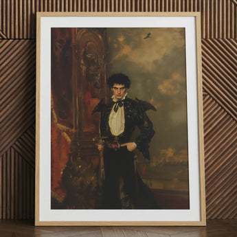 Framed portrait of Armand, a Hispanic vampire, art print.