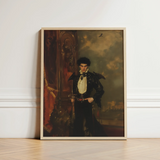 Framed Portrait Man Dark Ornate Attire Sword Hispanic Vampire Art, Gothic, Lore