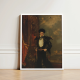 Framed Portrait Man Dark Ornate 19th-century Attire White Hispanic Vampire Art, Gothic, Lore