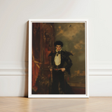 Framed Portrait Man Ornate Black White Historical Costume Hispanic Vampire Art, Gothic, Lore