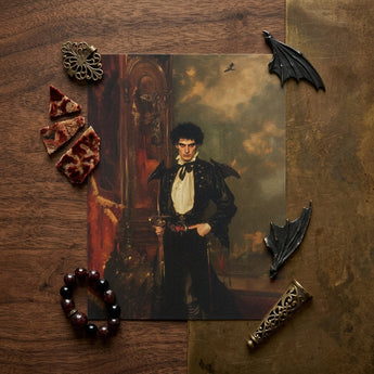 Armand - Gay Hispanic Vampire Art Print / Canvas Dark Ornate Portrait Man Victorian-era Attire Black Wings Hispanic Vampire Art, Gothic