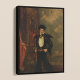 Armand - Gay Hispanic Vampire Framed Canvas, Framed Canvas Print Painting Dark-haired Man Theatrical Attire