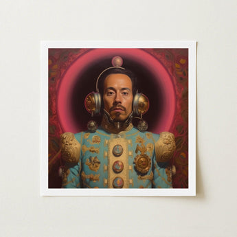 Armando - Gay Mexican Astronaut Art Print / Canvas Framed Portrait Man Ornate Light Blue Gold Ceremonial, Aesthetic, Gayest Prints