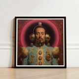 Framed Portrait Man Ornate Teal Gold Ceremonial Attire Gay Mexican Astronaut, Aesthetic, Gayest