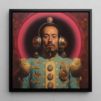 Armando - Gay Mexican Astronaut Art Print / Canvas Framed Portrait Man Ornate Turquoise Gold Ceremonial Attire, Aesthetic, Gayest Prints