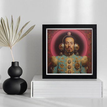 Armando - Gay Mexican Astronaut Art Print, Framed Surrealist Portrait Man Ornate Attire Halo