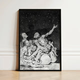 Black-framed Artwork Detailed Figures Expressive Dramatic Pose Starry Goya Stages, Ignorance Personified, Witches Gathering