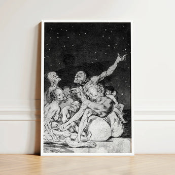 Framed Black-and-white Print Detailed Figures Expressive Dramatic Pose Goya Stages, Ignorance Personified, Witches Gathering