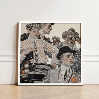 Framed Illustration Four Men Vintage Attire Rendered Detailed Arrow Collars, Cluett Shirts, Plate Turned Menswear, Retail, Leyendecker Art