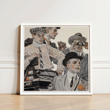 Framed Vintage-style Illustration Men Suits Hats Rendered Sepia-toned Arrow Collars, Cluett Shirts, Plate Turned Menswear, Retail,