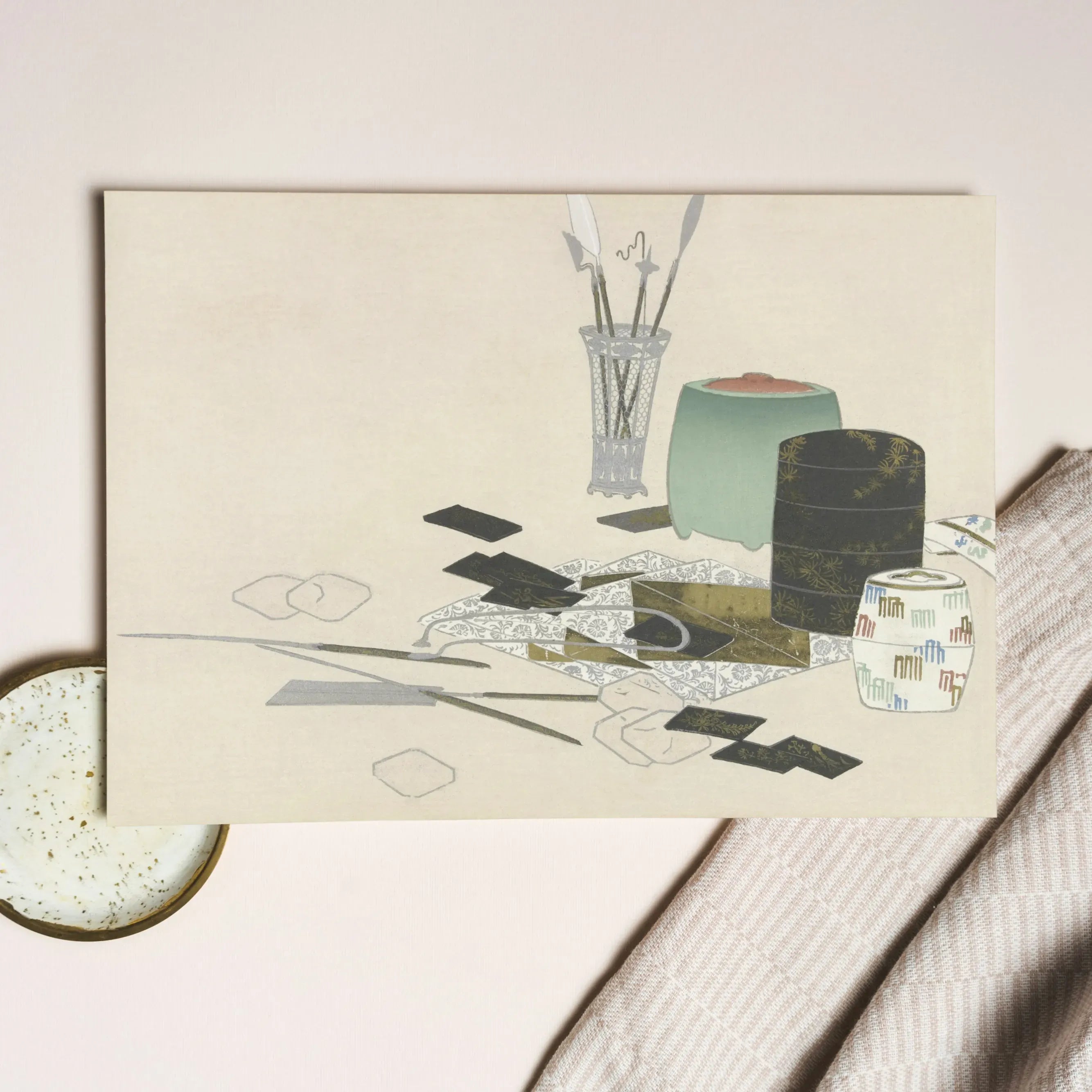 Art Supplies By Kamisaka Sekka Greeting Card - Notebooks & Notepads - Aesthetic Art