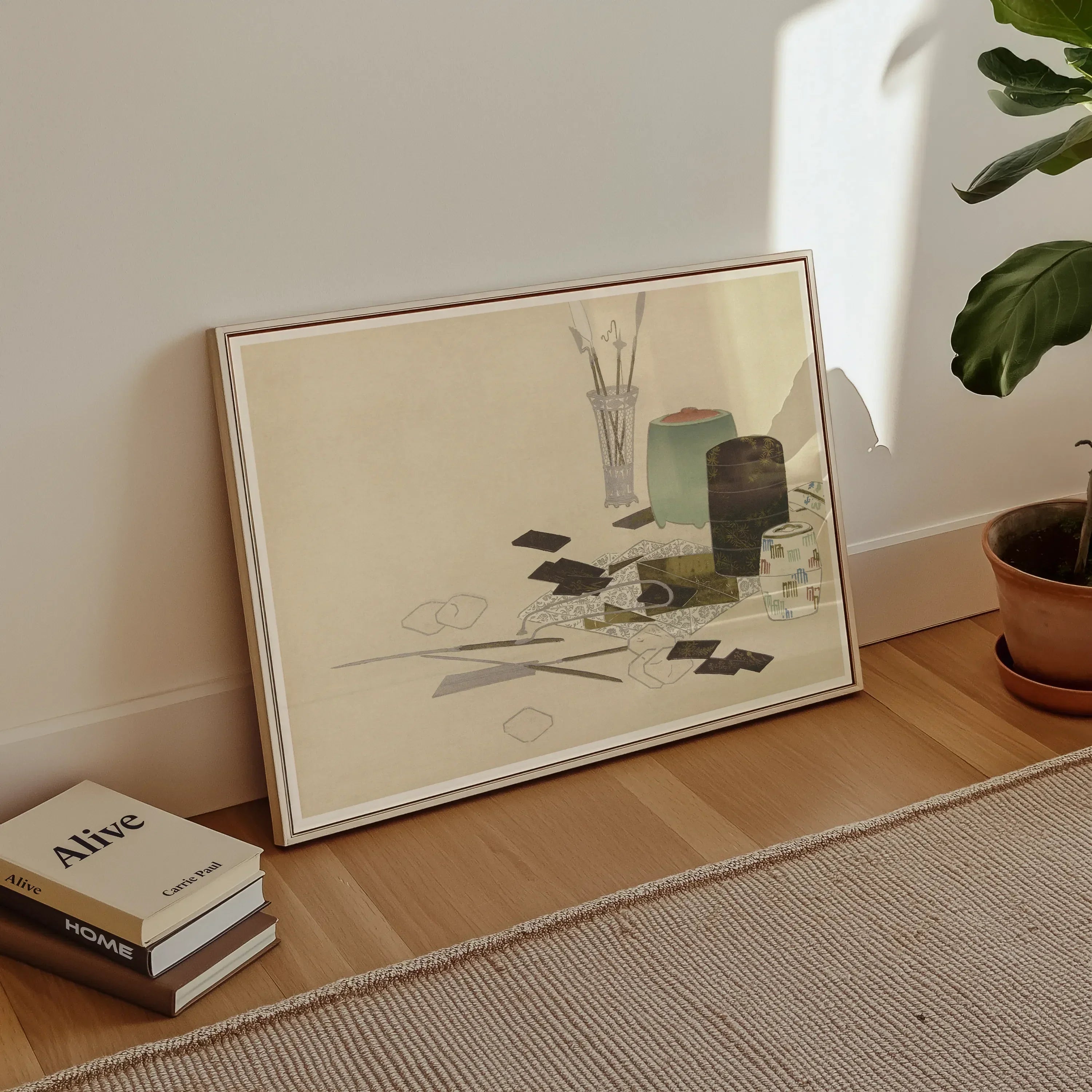 Art Supplies - Kamisaka Sekka Meiji Print, 30’’x20’’ / Unframed, Framed Minimalist Artwork Vase Flowers Containers Muted Tones