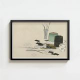 Black-framed Artwork Life Art Supplies Brushes Ink Containers Kamisaka Sekka’s, Momoyogusa Series Epitomizes, Rinpa School’s Fusion