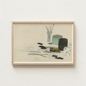 Minimalist Wooden-framed Artwork Life Art Supplies Brushes Inkwells Kamisaka Sekka’s, Momoyogusa Series Epitomizes, Rinpa School’s Fusion