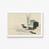 Minimalist White-framed Artwork Life Art Supplies Neutral Background Kamisaka Sekka’s, Momoyogusa Series Epitomizes, Rinpa School’s Fusion