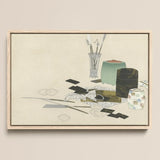 Art Supplies - Kamisaka Sekka Meiji Print / Canvas Minimalist Framed Artwork Life Art Supplies Muted Tones Kamisaka Sekka’s Art, Momoyogusa