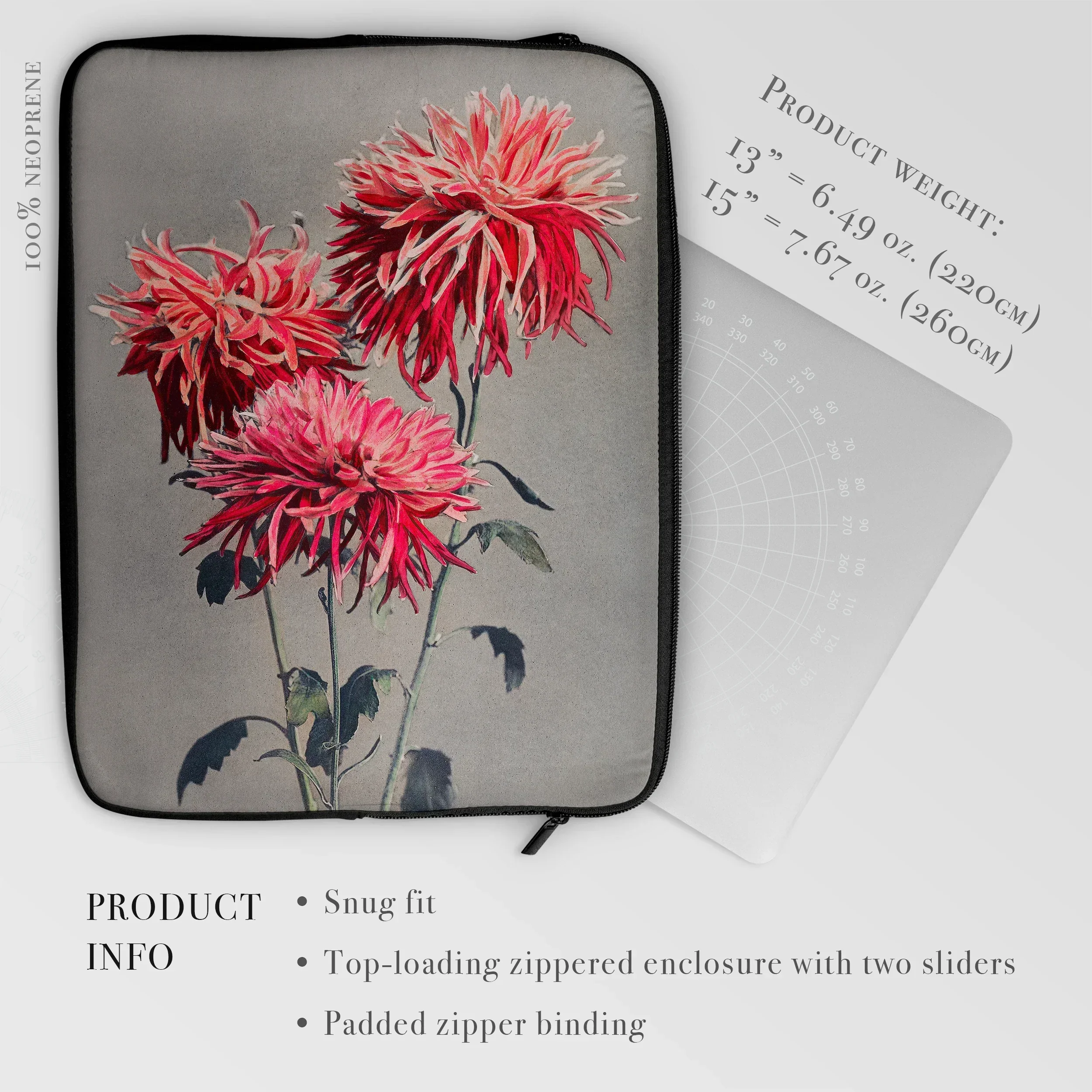 Asa-dsuma-bune - Kazumasa Ogawa Floral Laptop Sleeve, Laptop Sleeve Vibrant Floral Design Pink Chrysanthemums