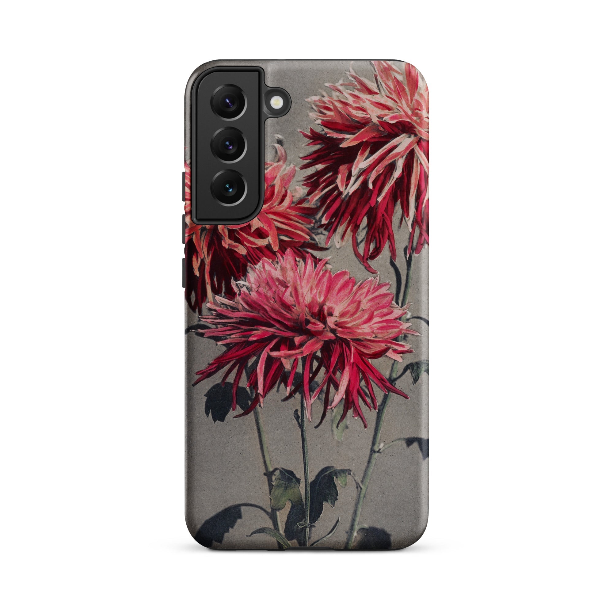 Asa–dsuma–bune Kazumasa Ogawa Floral Samsung Case, Galaxy S22 Plus / Matte, Phone Case Floral Design Three Red Chrysanthemum Like Flowers