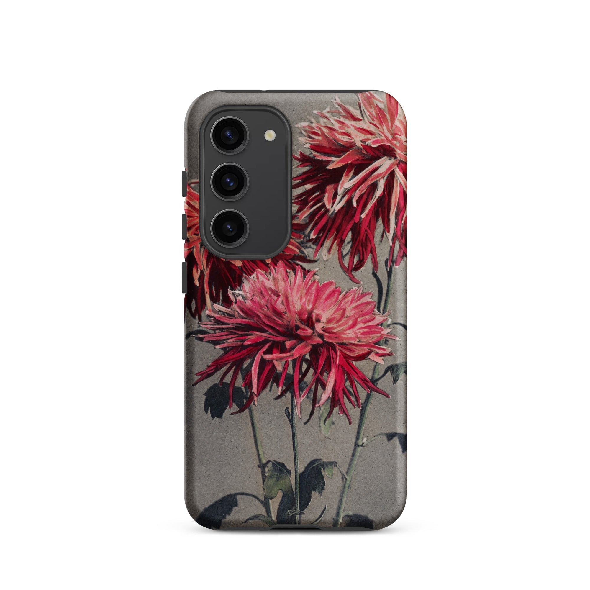 Asa–dsuma–bune Kazumasa Ogawa Floral Samsung Case, Galaxy S23 / Matte, Phone Case Vibrant Floral Design Red Chrysanthemums Grey