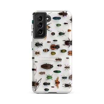 Assorted Coleoptera - Beetle Taxonomy Samsung Case, Galaxy S21 Fe / Matte, White Smartphone Case Black Camera Module Pattern Beetles