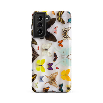 Assorted Lepidoptera - Butterfly Taxonomy Sasmung Case, Samsung Galaxy S21 Fe / Matte, White Phone Case Adorned Vibrant Pattern Colorful