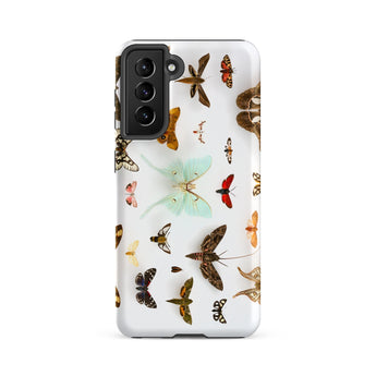 Assorted Moths - Flying Creatures Taxonomy Phone Case Samsung Galaxy S21 Fe / Matte White Adorned Detailed Illustration Butterflies Pale