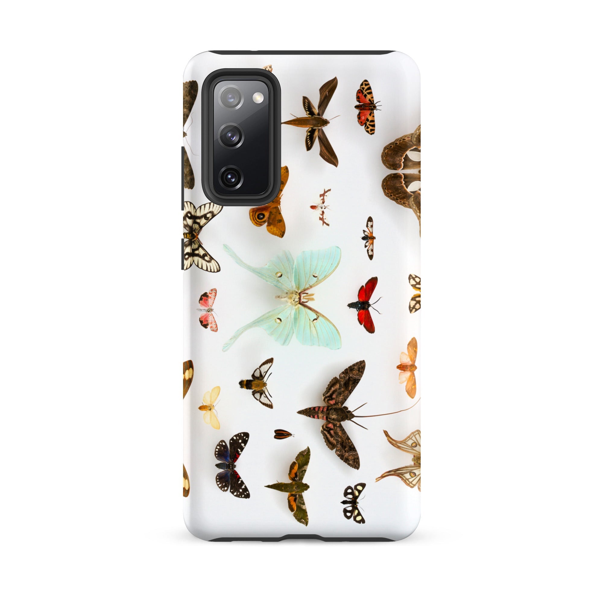 Assorted Moths Flying Creatures Taxonomy Samsung Case, Galaxy S20 Fe / Matte, White Phone Case Adorned Vibrant Pattern Butterflies Moths