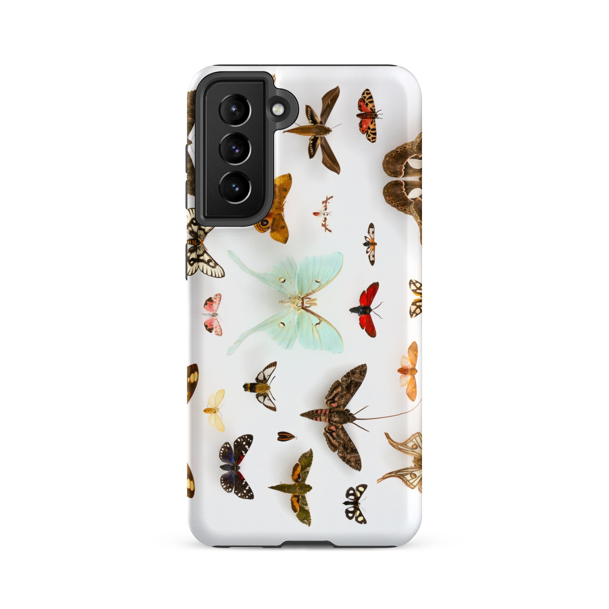 Assorted Moths Flying Creatures Taxonomy Samsung Case, Galaxy S21 Fe / Matte, Phone Case Diverse Collection Colorful Butterflies Moths White