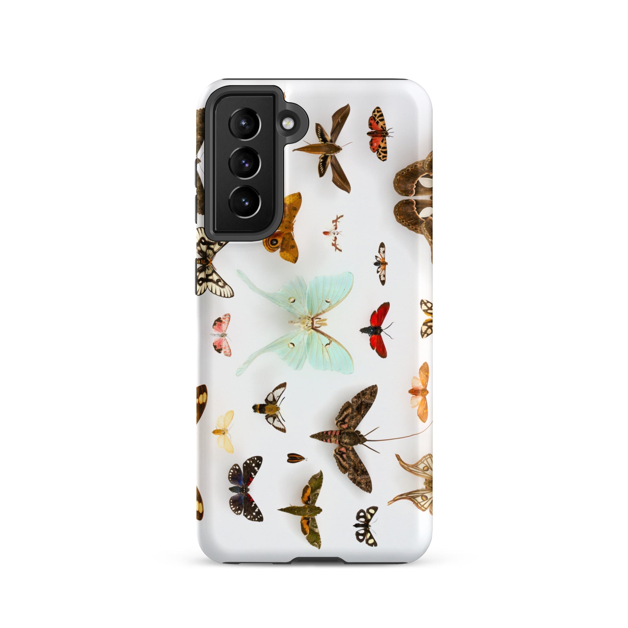 Assorted Moths Flying Creatures Taxonomy Samsung Case, Galaxy S21 / Matte, White Smartphone Case Colorful Butterfly Moth Pattern