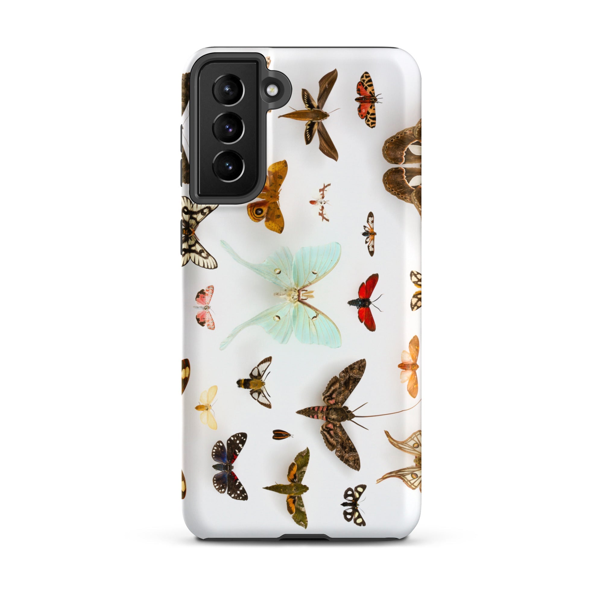 Assorted Moths Flying Creatures Taxonomy Samsung Case, Galaxy S21 Plus / Matte, White Smartphone Case Collection Insects