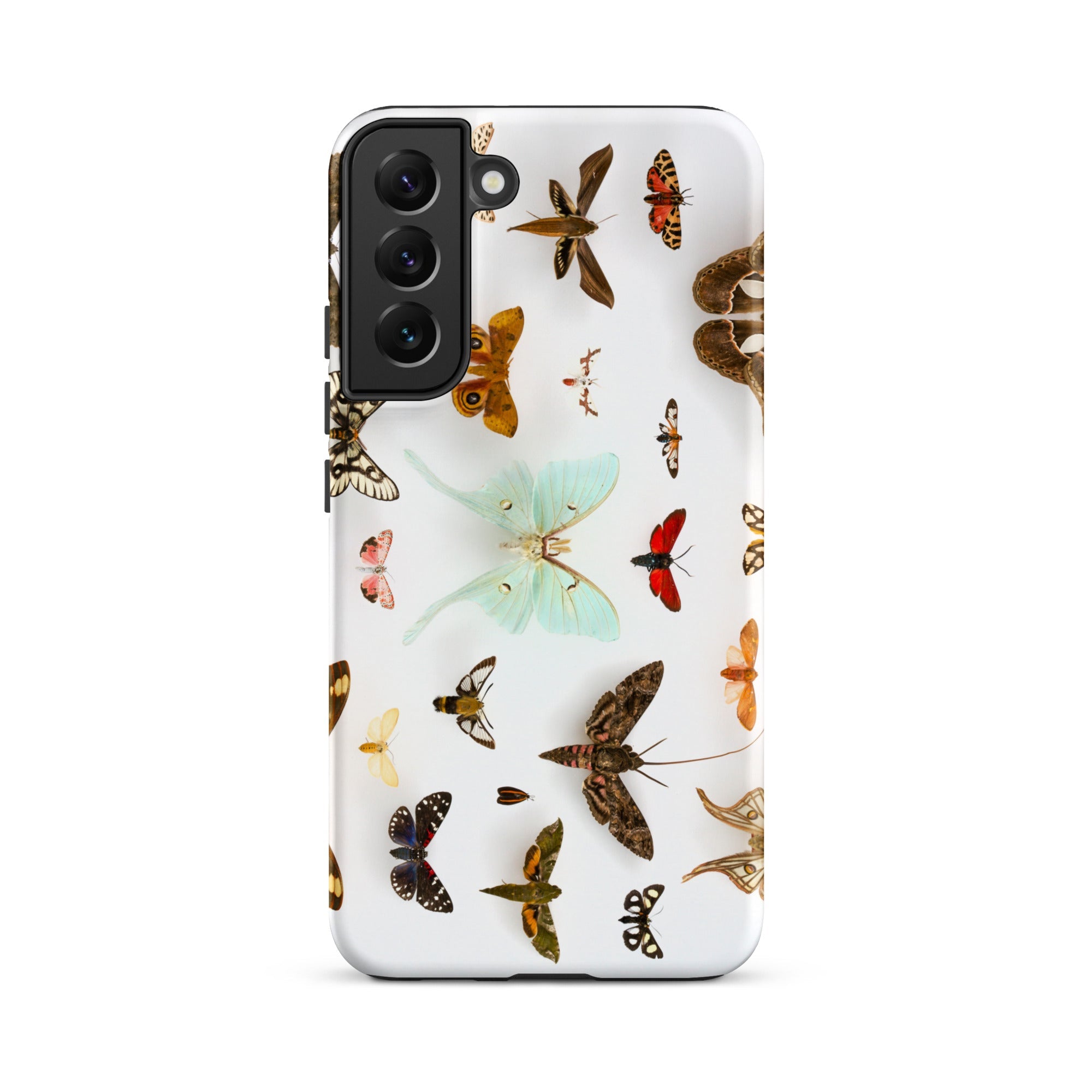 Assorted Moths Flying Creatures Taxonomy Samsung Case, Galaxy S22 Plus / Matte, White Smartphone Case Colorful Butterfly Moth Pattern