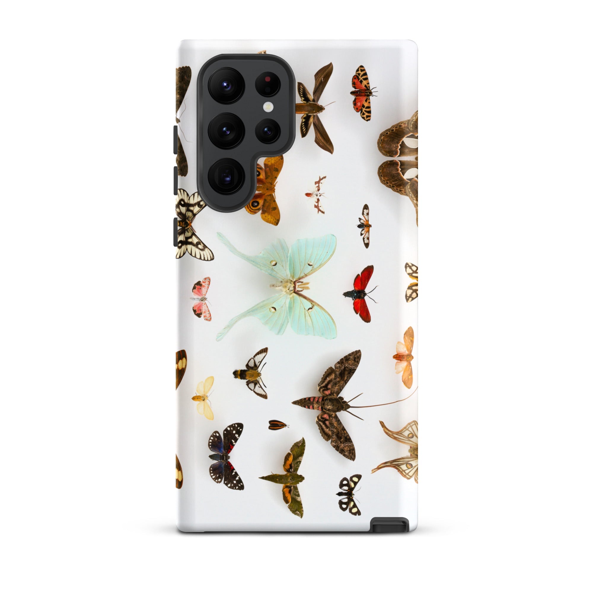 Assorted Moths Flying Creatures Taxonomy Samsung Case, Galaxy S22 Ultra / Matte, White Smartphone Case Vibrant Collection Pinned