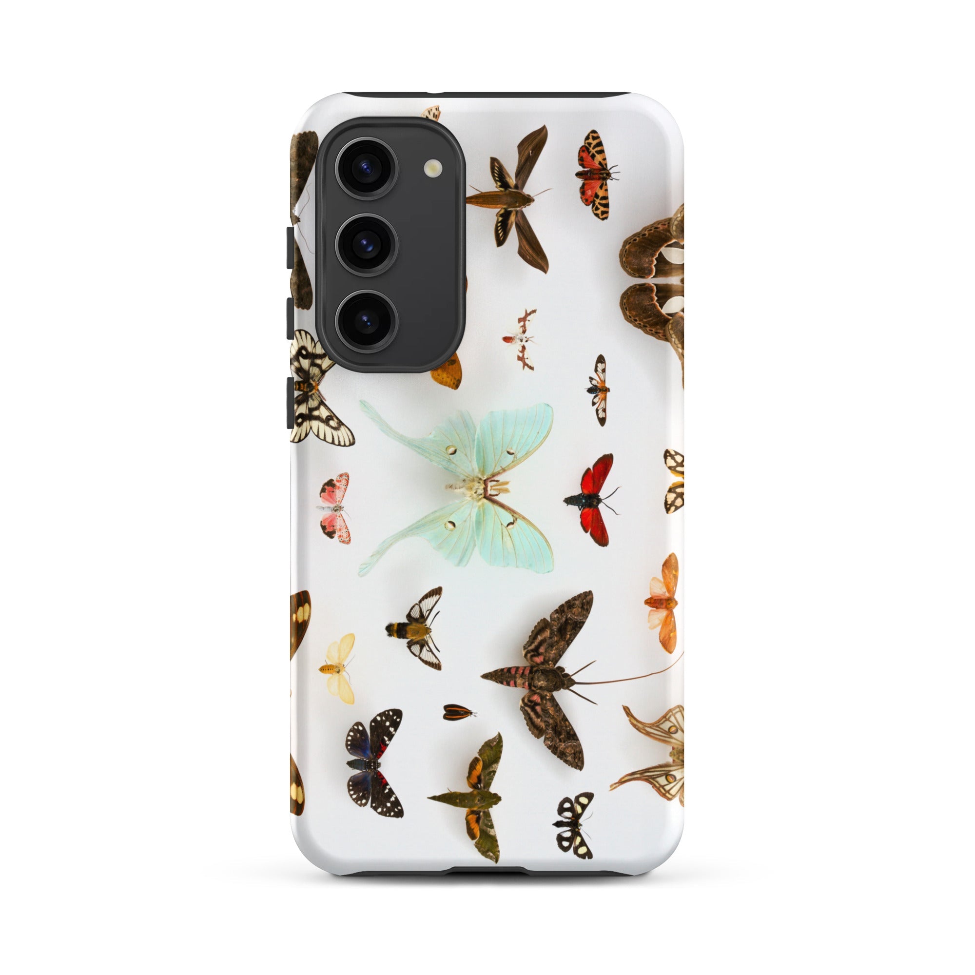 Assorted Moths Flying Creatures Taxonomy Samsung Case, Galaxy S23 Plus / Matte, White Smartphone Case Colorful Moth Butterfly Pattern