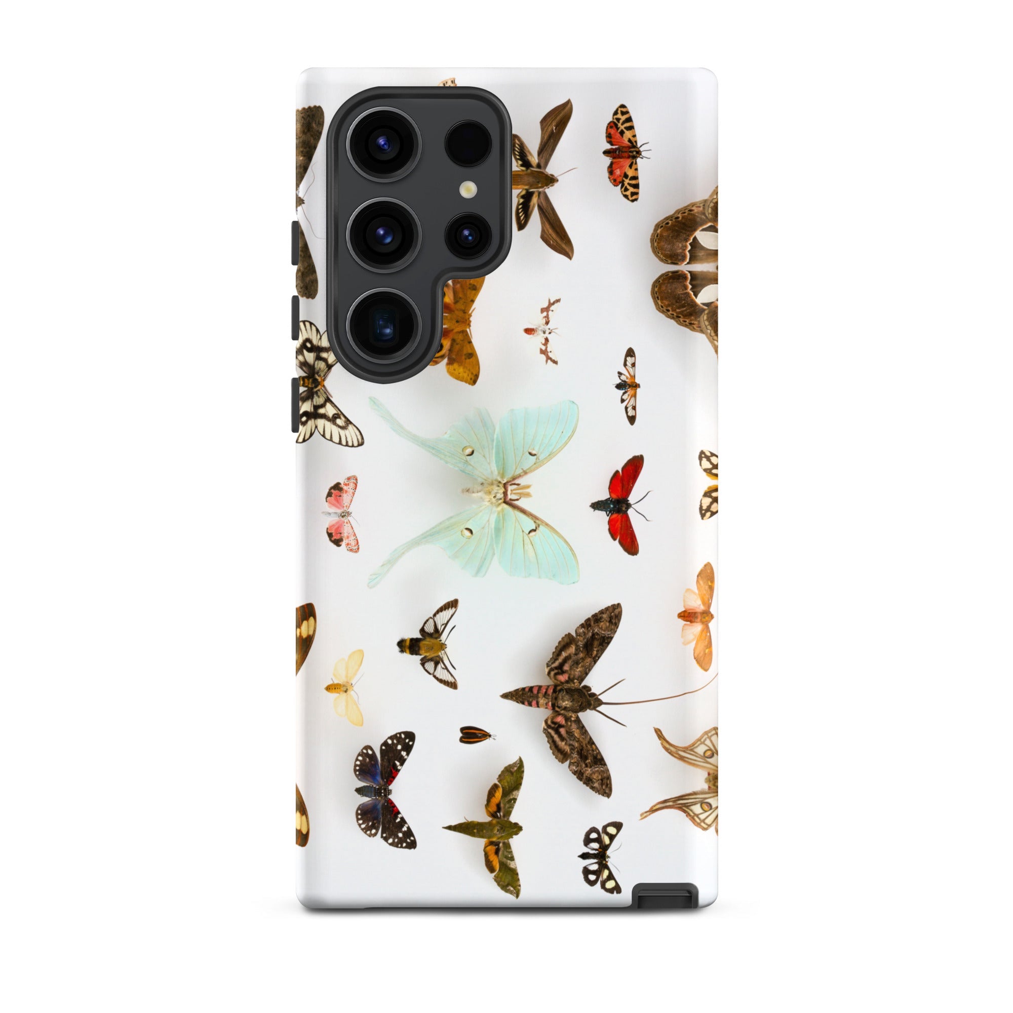 Assorted Moths Flying Creatures Taxonomy Samsung Case, Galaxy S23 Ultra / Matte, White Phone Case Camera Cutout Pattern Moths Butterflies