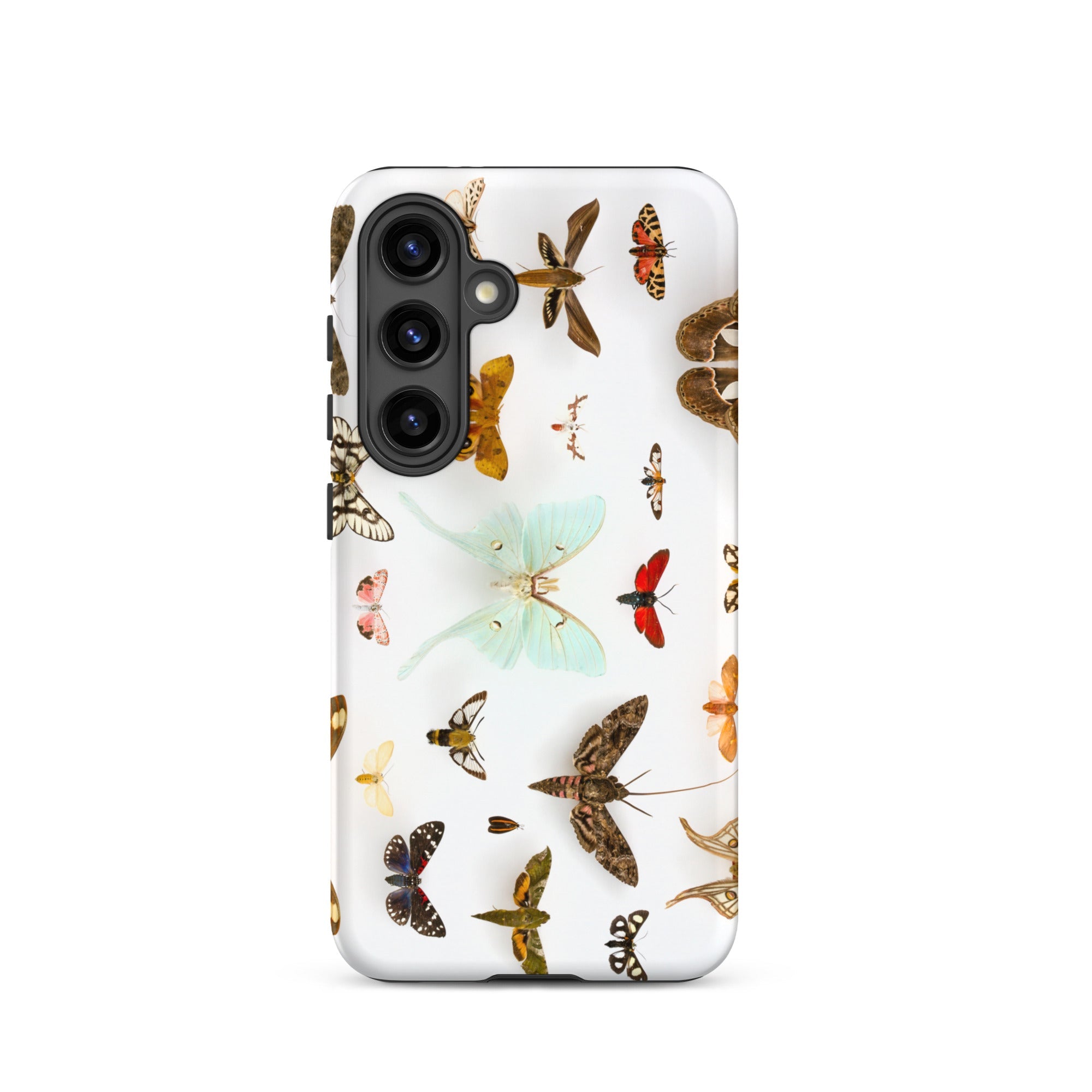 Assorted Moths Flying Creatures Taxonomy Samsung Case, Galaxy S24 / Matte, White Smartphone Case Array Colorful Butterflies Moths