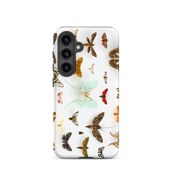 Assorted Moths - Flying Creatures Taxonomy Samsung Case, Galaxy S24 / Matte, White Smartphone Case Array Colorful Butterflies Moths
