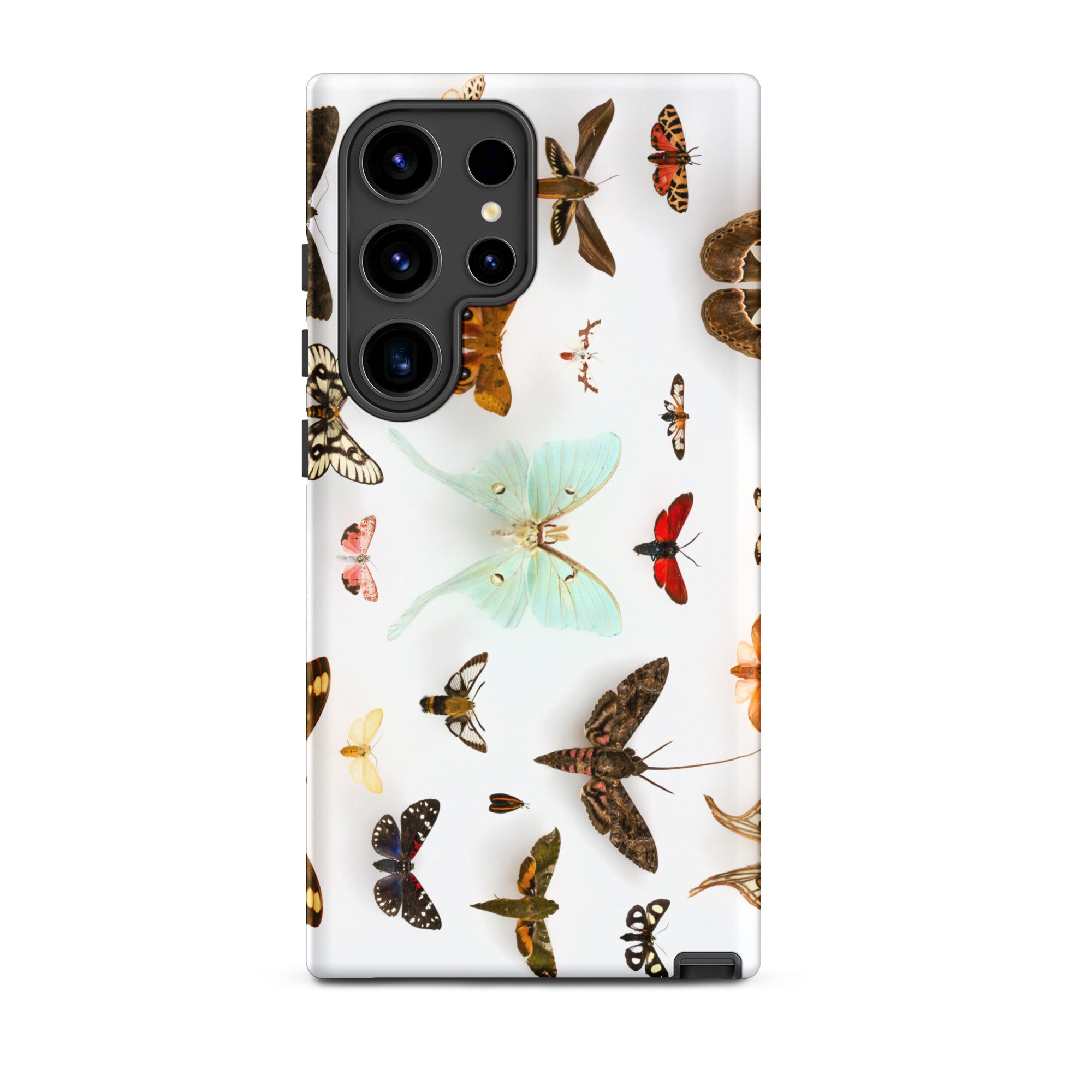 Assorted Moths Flying Creatures Taxonomy Samsung Case, Galaxy S24 Ultra / Matte, White Smartphone Case Diverse Collection Colorful