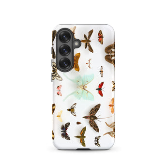 Assorted Moths - Flying Creatures Taxonomy Samsung Case, Galaxy S25 / Matte, White Phone Case Colorful Butterfly Moth Pattern