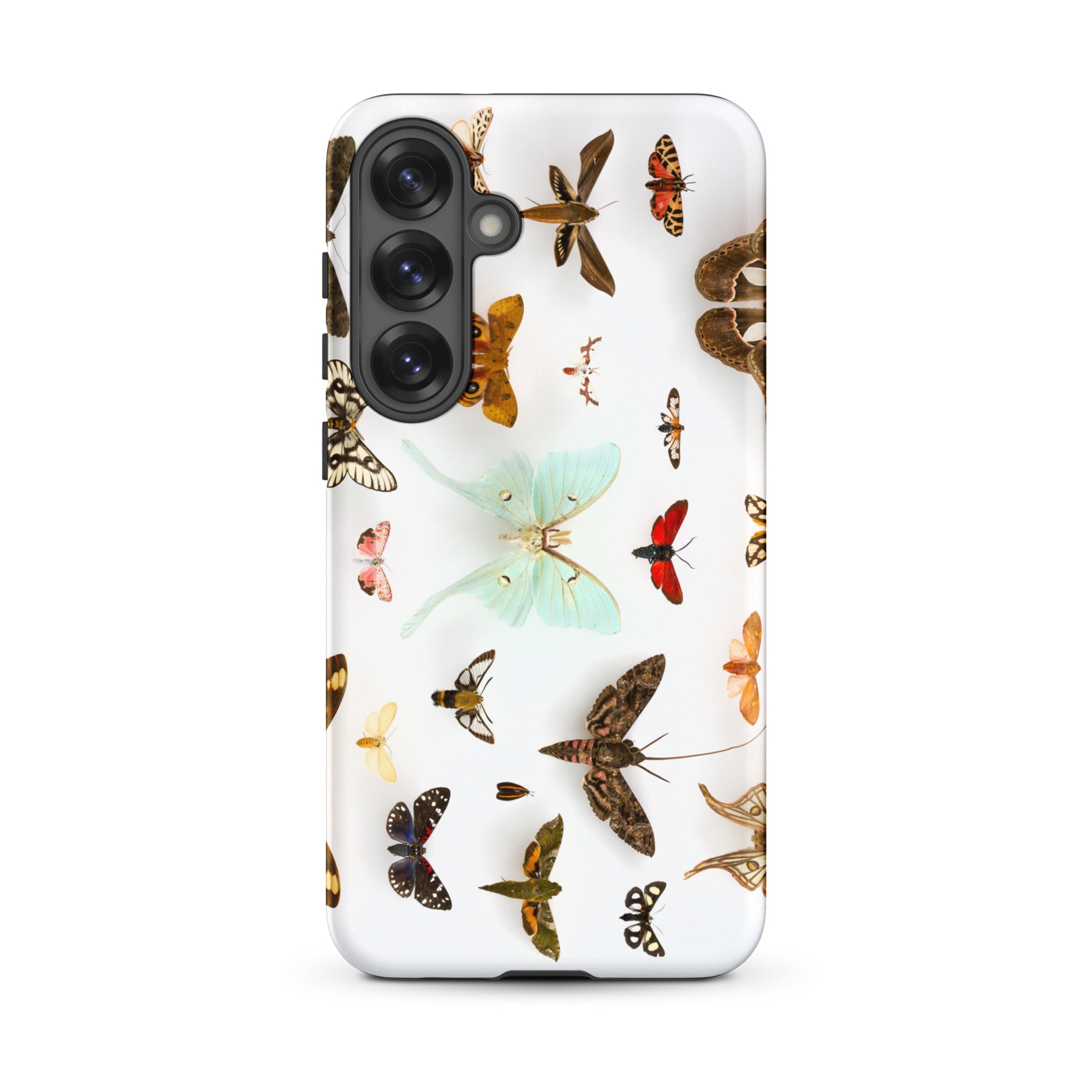 Assorted Moths Flying Creatures Taxonomy Samsung Case, Galaxy S25 Plus / Matte, White Smartphone Case Pattern Preserved Butterflies Moths