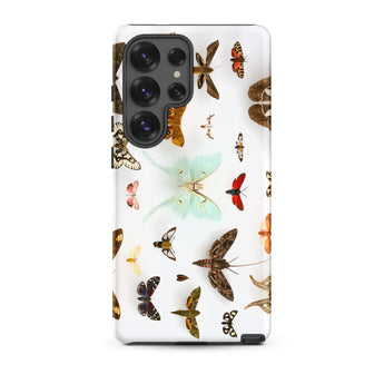 Assorted Moths - Flying Creatures Taxonomy Samsung Case, Galaxy S25 Ultra / Matte, White Phone Case Collection Pinned Butterflies Moths
